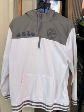 Disney Men's White and Gray Zip-Up Hoodie Sweater